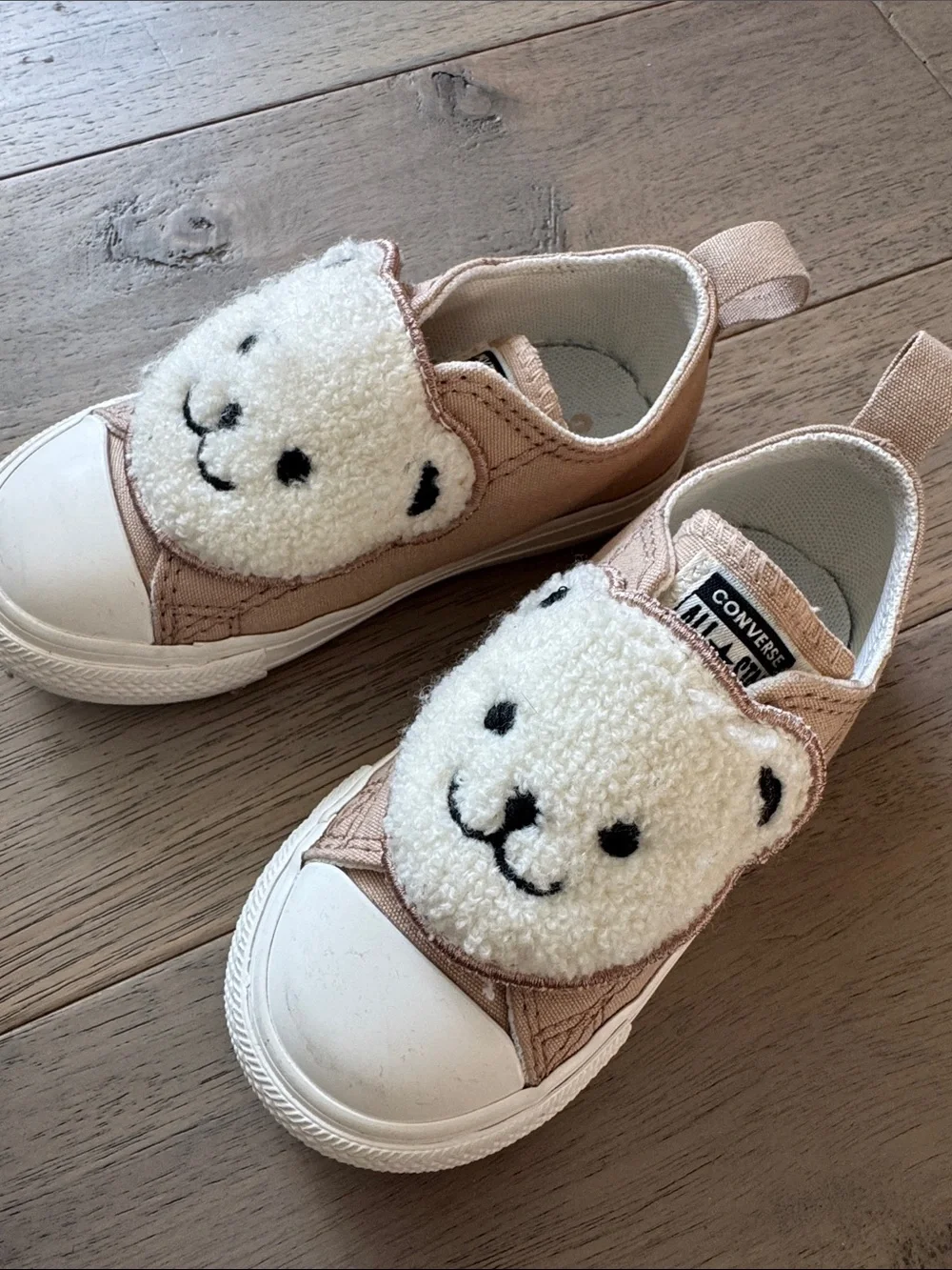 Converse Kids Pink Beige Bear Slip-On Sneakers